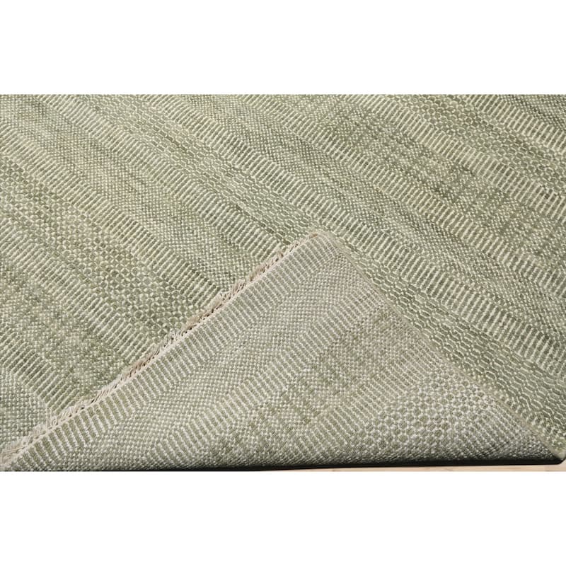Multi Size Sage Geometric Hand-Knotted Wool Tibetan Area Rug