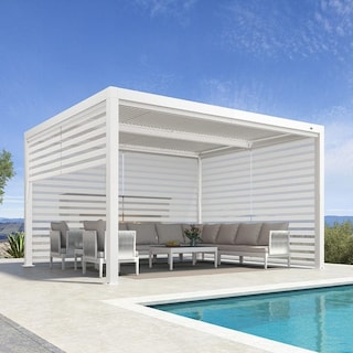 PURPLE LEAF Louvered Pergola Modern White Pergola with Adjustable Roof for Deck Backyard Garden