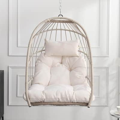 Rattan Egg Swing Chair – PE Wicker Hanging Chair For Garden, Patio & Outdoor Relaxation - 28.34in. W X40.50in.DX22.00in. H
