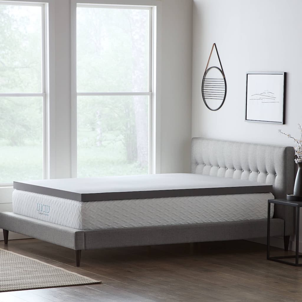 Lucid Bamboo Charcoal and Aloe Memory Foam Topper - Gray