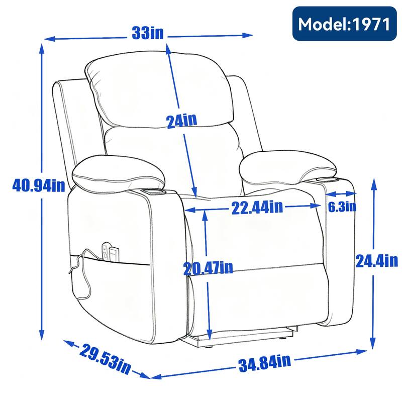 Chenille Power Lift Recliner Chair, Heavy Duty Recliner Chair with Heat & Massage, Lounge Chair with USB Ports & Cup Holders