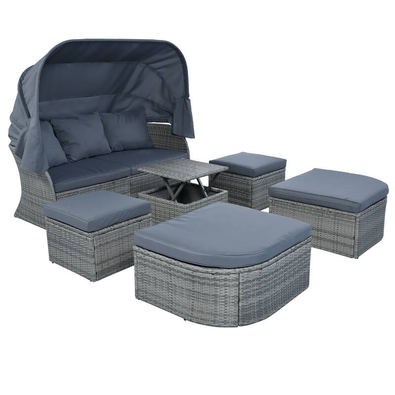 U_STYLE Outdoor Patio Furniture Set Daybed Sunbed with Retractable Canopy
