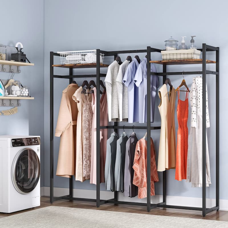 Garment Rack Heavy Duty Clothes Rack Free Standing Closet Organizer with Shelves and 4 hanging Rods - 18" wide