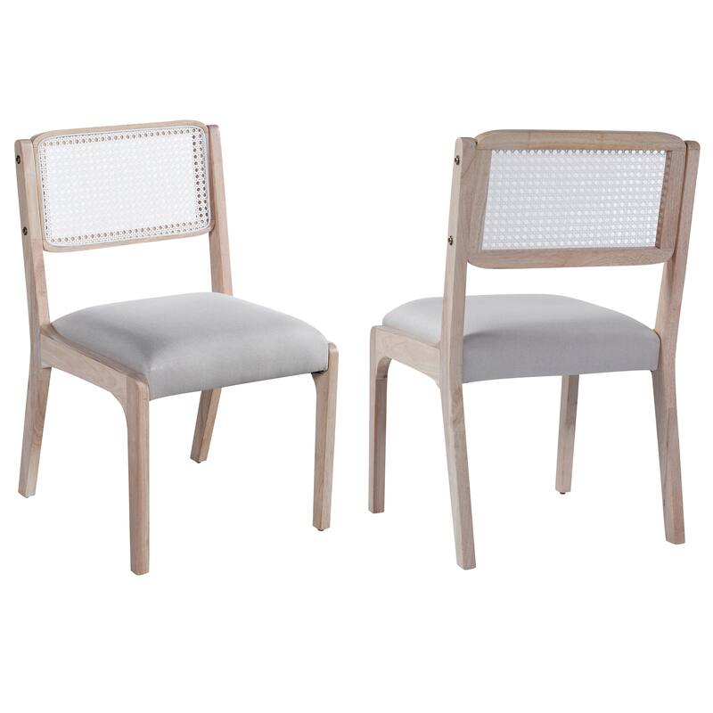 Wood Dining Chairs Set of 2, Accent Chairs with Solid Wood Legs and Padded Seat, Modern Linen Dining Chairs Side Chairs