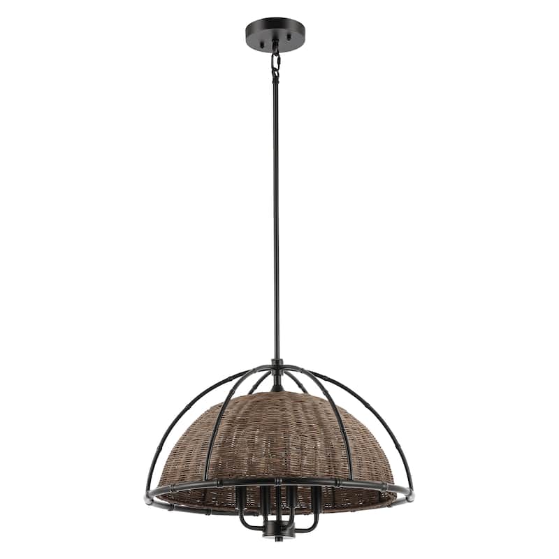 SAFAVIEH Lighting Joita 4-Light Wicker Pendant Chandelier (LED Bulbs Included) - 21.5 In. x 21.5 In. x 23-53 In.