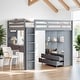 preview thumbnail 21 of 38, Full Size Loft Bed with large shelves, writing desk & LED Light, White Grey