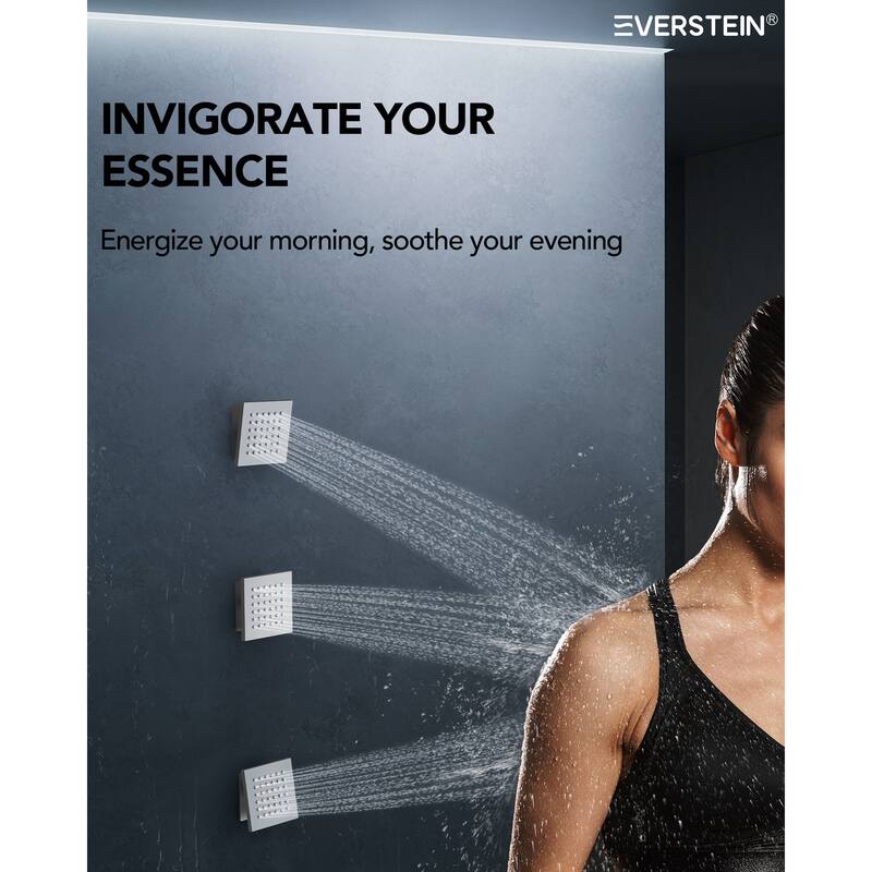 20" Thermostatic Shower System, 64-Color LED Mood Lighting 2-Functions Shower Head with Bluetooth Music & 3 Body Jets