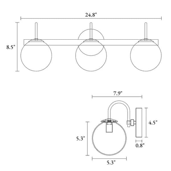 dimension image slide 1 of 5, Aladari Modern Gold 3-Light Bathroom Vanity Lights Opal Glass Wall Sconces