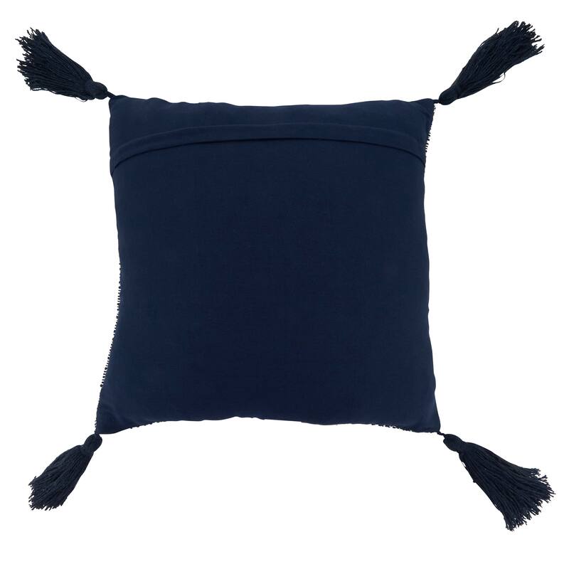 Woven Stripe Cotton-Wool Throw Pillow - Textured Vertical Pattern with Corner Tassels for Sofa, Bed & Accent, 18"x18"