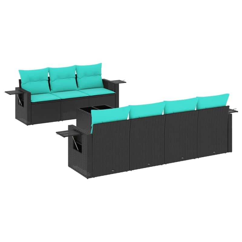vidaXL Patio Sofa Set with Cushions Outdoor Furniture 8 Piece Poly Rattan - 21.7 x 24.4 x 27.2