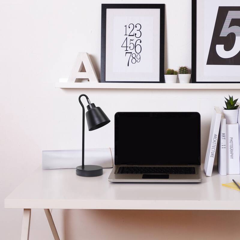 Looped Neck Desk Lamp with Adjustable Cone Shade - 16" - Black