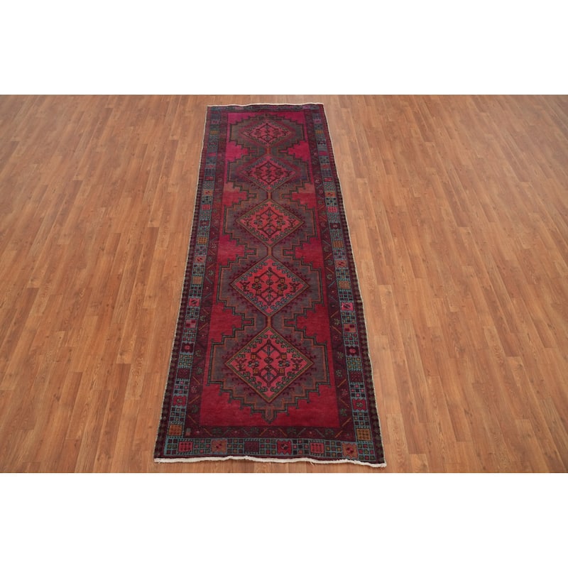 Hand Knotted Oriental 100% Wool Carpet Traditional Tribal Pink Ardebil Runner Rug - 9' 11'' X 3' 6''