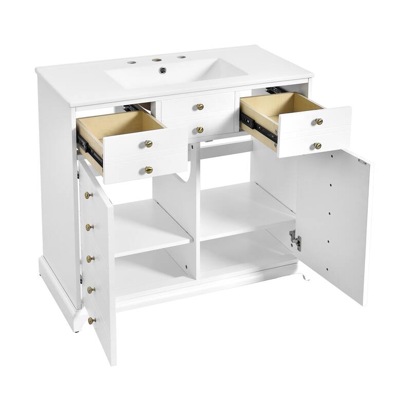 GDFStudio - Bretton Modern Freestanding Bathroom Vanity with Ceramic Sink with 2 Drawers & Soft Closing Doors - 36'W