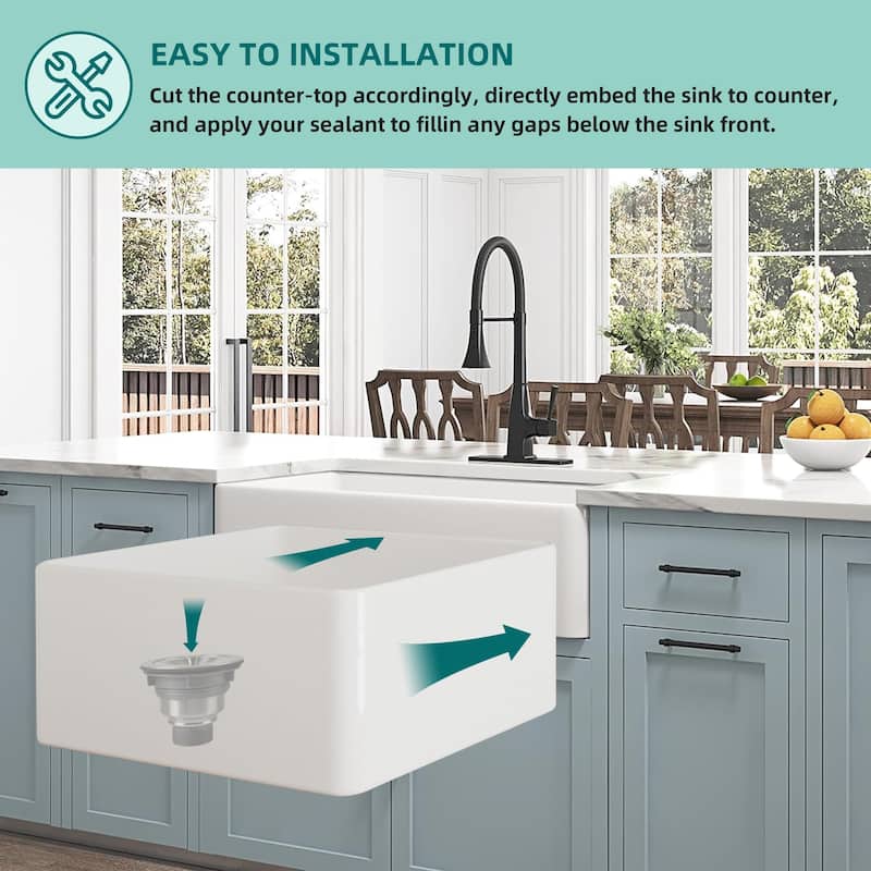 CB HOME 30"/33" Modern Farmhouse 50/50 Kitchen Sink, Ceramic Double Bowl Black/White Farmhouse Sink with Apron Front