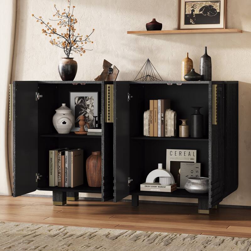 54" Retro Buffet Cabinet with Storage, 4-Door Vintage Fluted Sideboard Cabinet with Adjustable Shelves