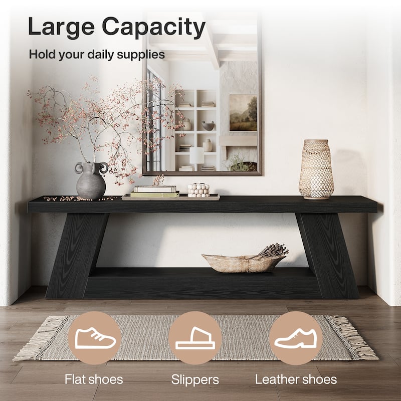 Extra Long TV Stand for TVs, Wooden Media Console with Storage Shelves, Entertainment Center for Living Room, Bedroom