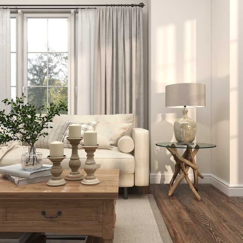 Brown Wood Handmade Tree Branch Accent Table with Clear Glass Top