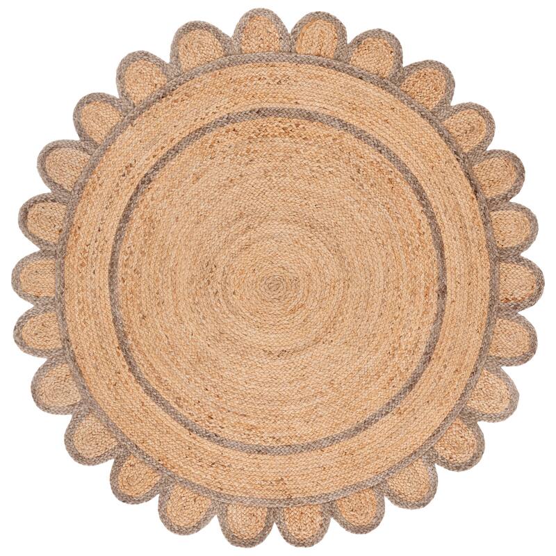 SAFAVIEH Handmade Natural Fiber Calcedonia Border Pattern Jute Rug - 6' Round - Natural/Grey