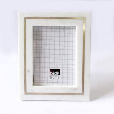 Marble Photo Frame W/Brass Inlayl White