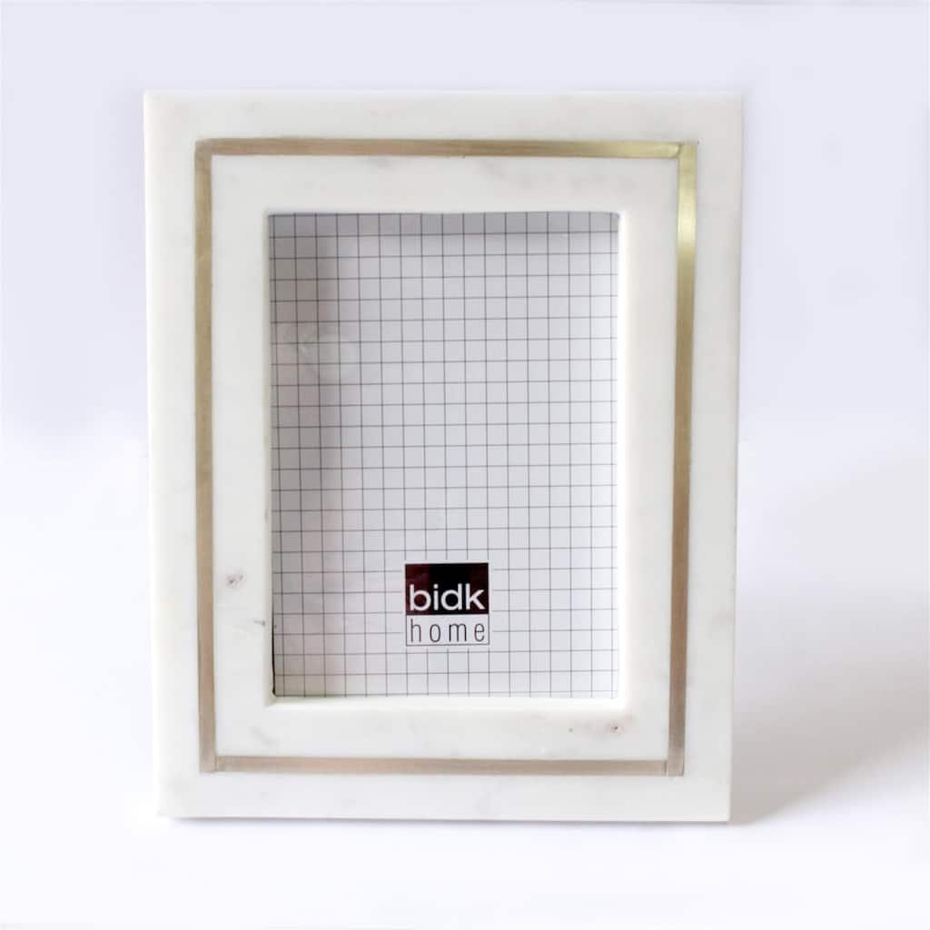 Marble Photo Frame W/Brass Inlayl White