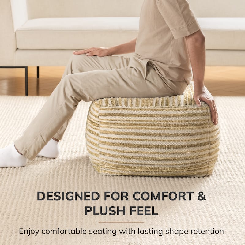 Jani 22-inch Ottoman Pouf - Handcrafted Handmade Round Ottoman for Seating, Footrest, Home Decor for Living Room, Bedroom