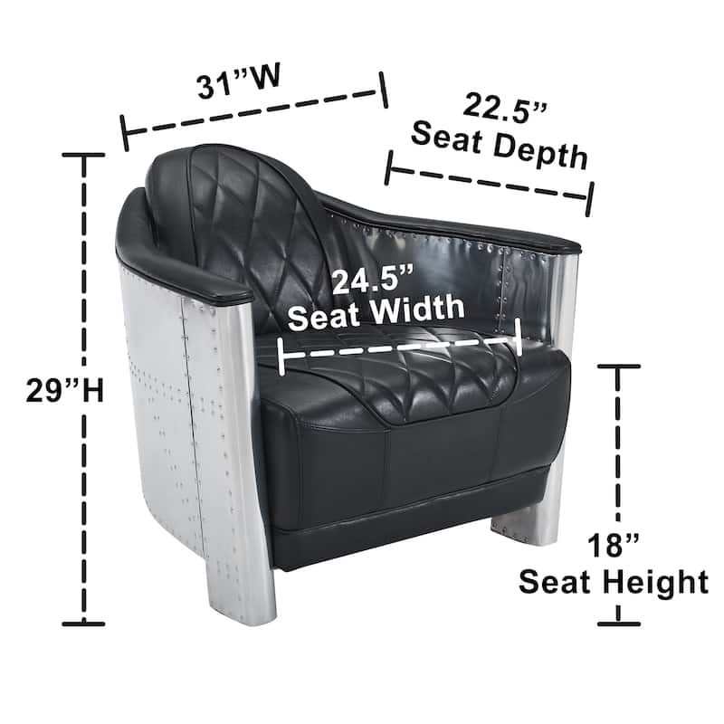 Art Leon IndustrIal Retro Top Grain Leather & Aluminum Accent Chair