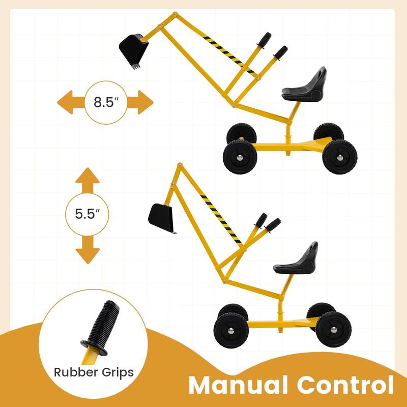 Kids Ride-On Sand Digger Toy with Rotating Seat and Realistic Shovel for Outdoor Play - 47.5" x 16" x 25"