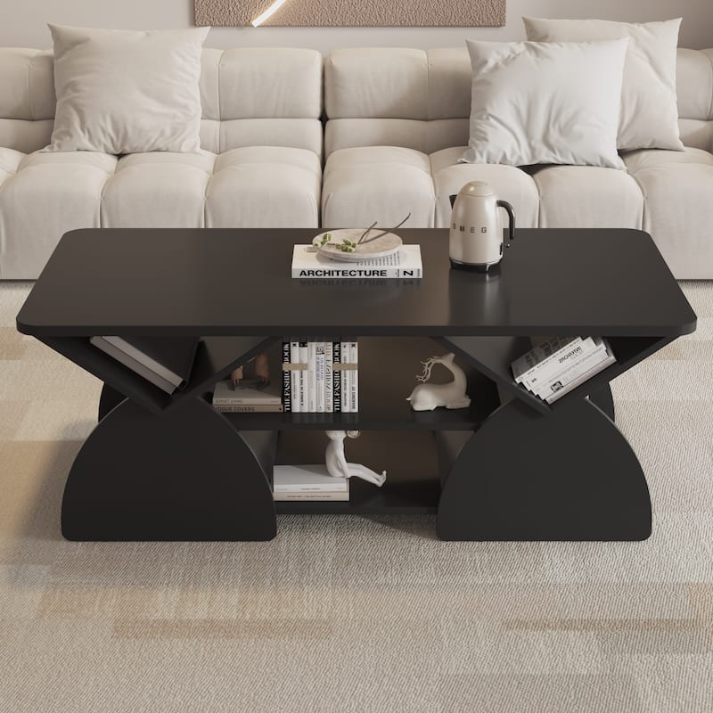 GDFStudio - Quill Wood Geometric Coffee Table with 6 Independant Storage Areas