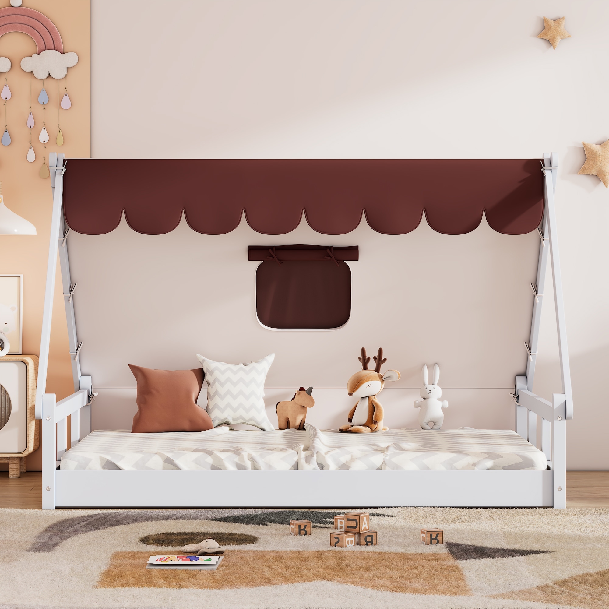 Wooden Full Size Tent Bed with Fabric for Kids Bed Bath Beyond