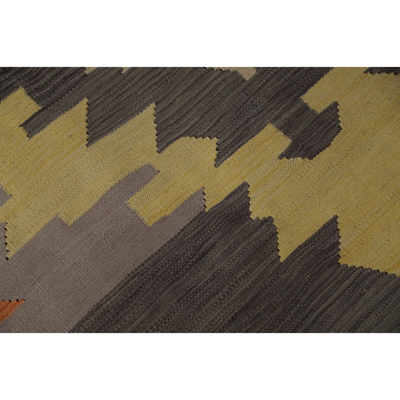 Hand Woven Oriental 100% Wool Carpet Southwestern Tribal Greys & Charcoal Kilim Area Rug - 12' 4'' X 8' 6''