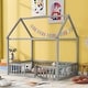 preview thumbnail 34 of 42, Montessori House Bed for Kids Boys Girls, Wooden Floor Bed with Fence Railings & Door, Easy Assembly Grey - Full