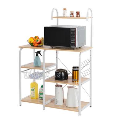 4-Tier Kitchen Baker's Storage Shelf with 3-Tier Shelf and 10 Hooks, 35.5" Microwave Oven Stand for Spice Rack