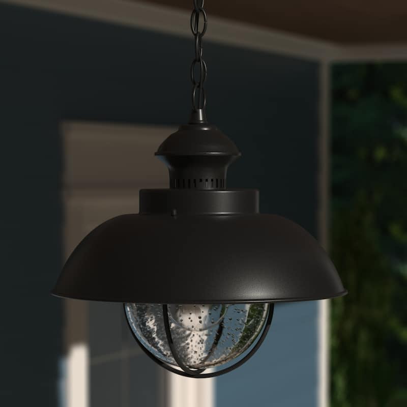 Harwich 1 Light Black Coastal Outdoor Barn Dome Pendant Clear Glass - 10-in W x 10.75-in H x 10-in D - Textured Black - 10-in W x 10.75-in H x 10-in D