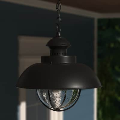 Harwich 1 Light Black Coastal Outdoor Barn Dome Pendant Clear Glass - 10-in W x 10.75-in H x 10-in D