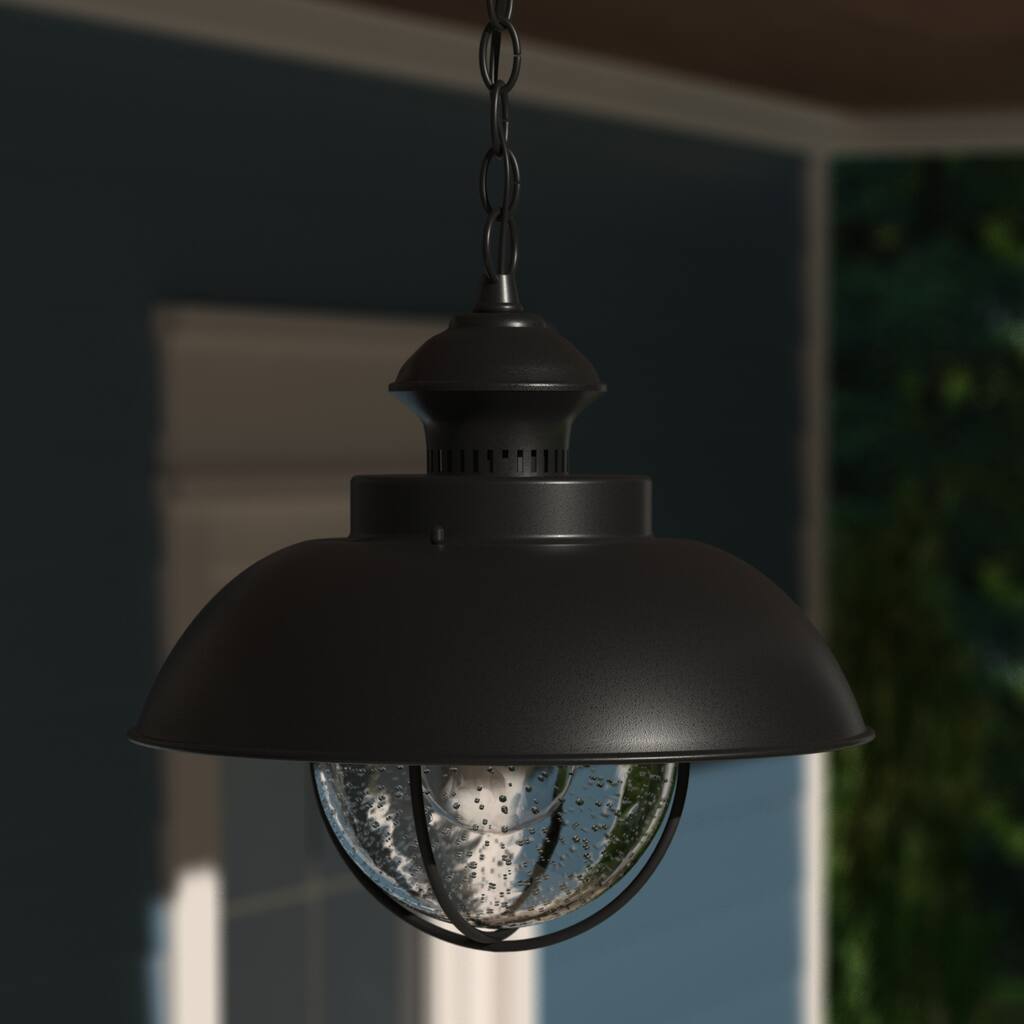 Harwich 1 Light Black Coastal Outdoor Barn Dome Pendant Clear Glass - 10-in W x 10.75-in H x 10-in D