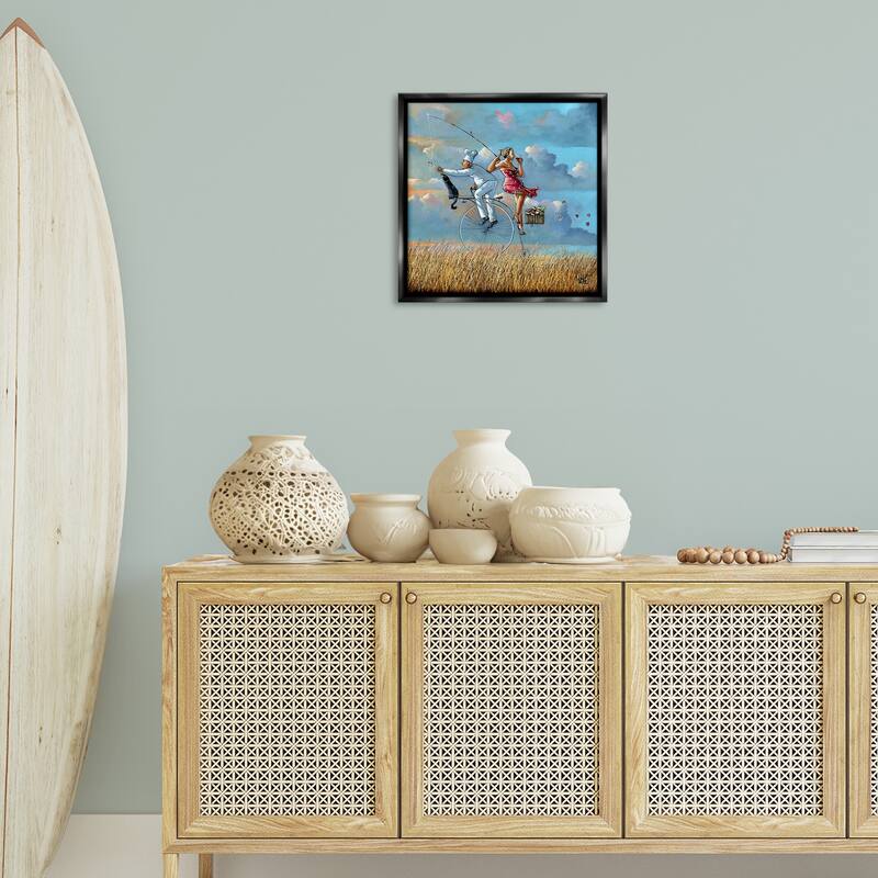 Stupell Charming Lady & Chef Bicycle View Framed Floater Canvas Wall Art Design By Ronald West