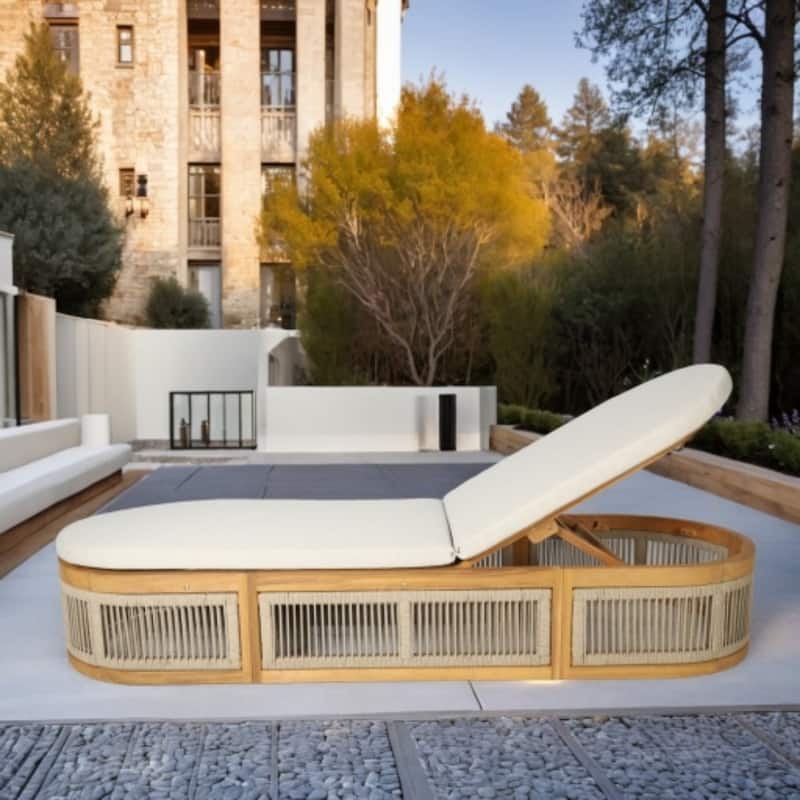 78.8" Acacia Wood Lounger Elegant Daybed with Adjustable Recline and Rope Design