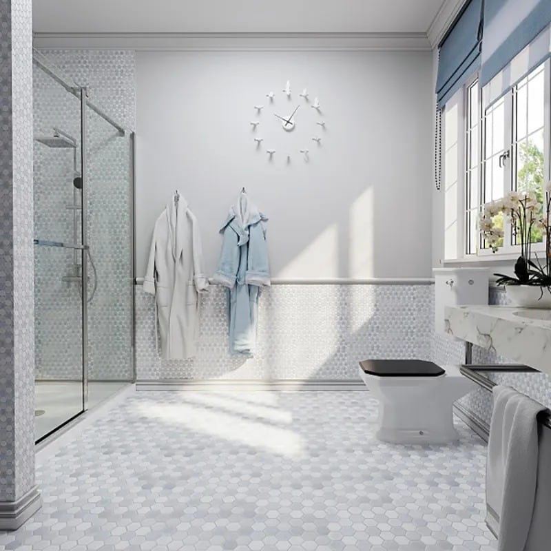 Apollo tile 12 x 12 Nubes Polished Thassos, Blue Celeste, Paper White Marble Tile (4.83 sq ft/case) - 5 Pack