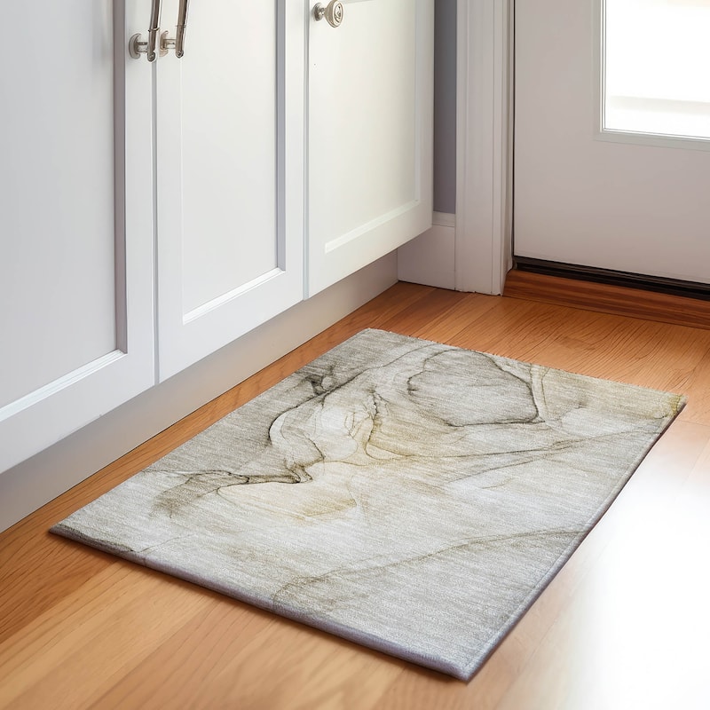 Premium Washable Super Soft Abstract Contemporary Mayfield Rug - Beige - 1' 8" x 2' 6" - Rectangle