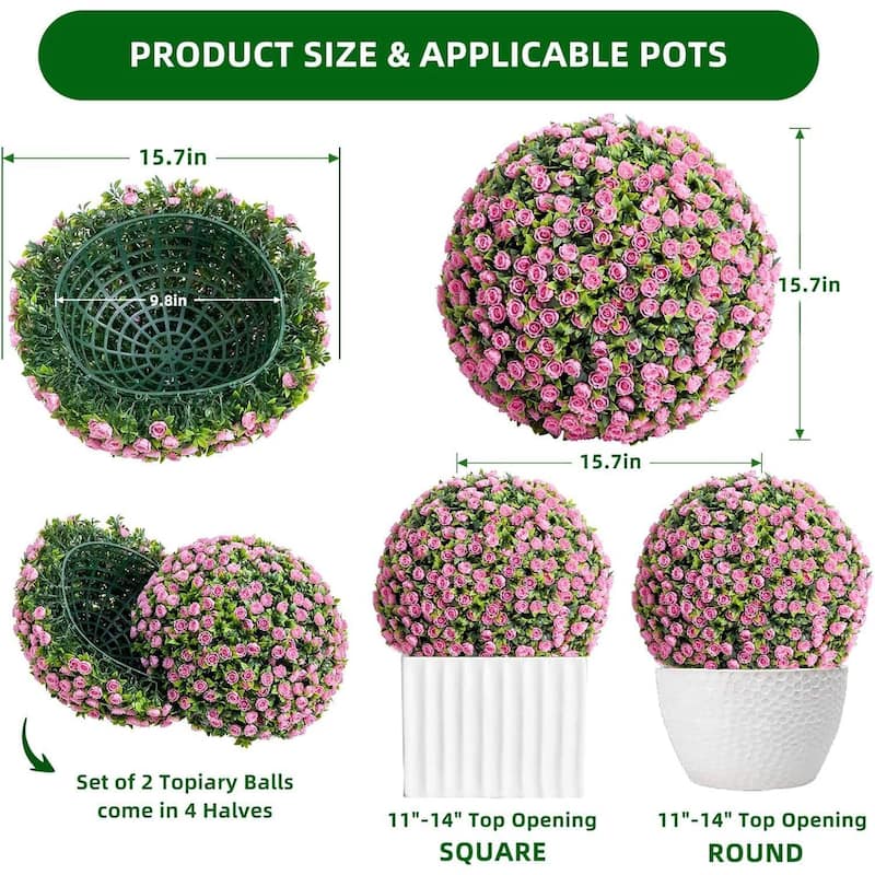 2PCS 15" Artificial Flower Topiary Decorative Balls for Home Decor - 15.7 inch