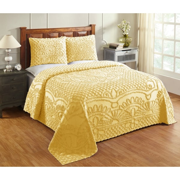 slide 2 of 11, Better Trends All Season Chenille Bedspread w/Sham Set 100% Cotton Soft Lightweight Medallion Design Coverlet Trevor Collection Yellow - Full