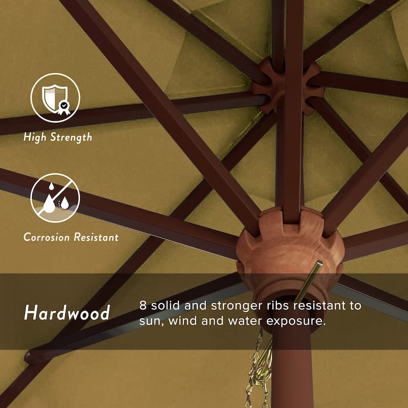 California Umbrella 9ft Marenti Wooden Sunbrella Patio Umbrella with Sunbrella Fabric, Base Not Included