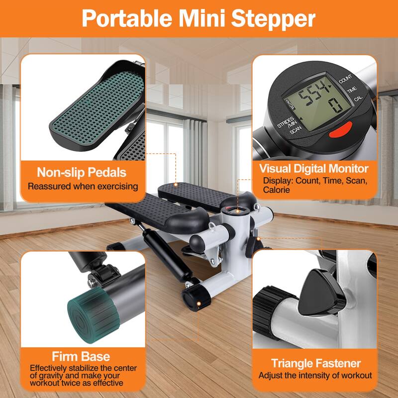 Mini Stair Stepper Home Exercise With Resistance Bands LCD Monitor - 11 x 15 x 7.3in