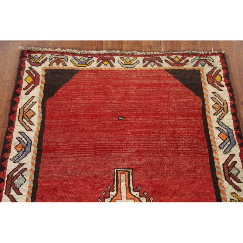 Geometric Red Shiraz Persian Vintage Area Rug Handmade Wool Carpet - 3'0"x 5'3"