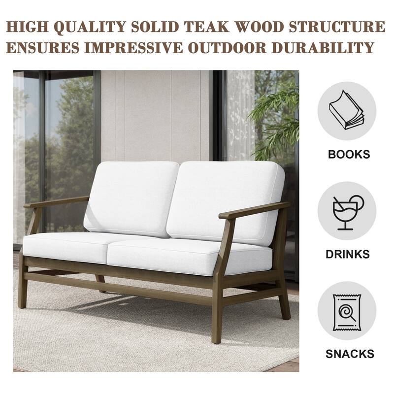 Teak Outdoor Patio Club Chairs Loveseat with Cushions