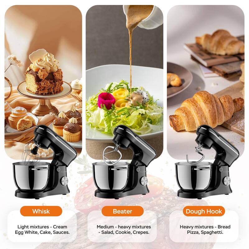 Anmytek Black Stand Mixer Multifunctional Kitchen Appliance for Baking Dough Heavy Duty Modern Countertop Mixing