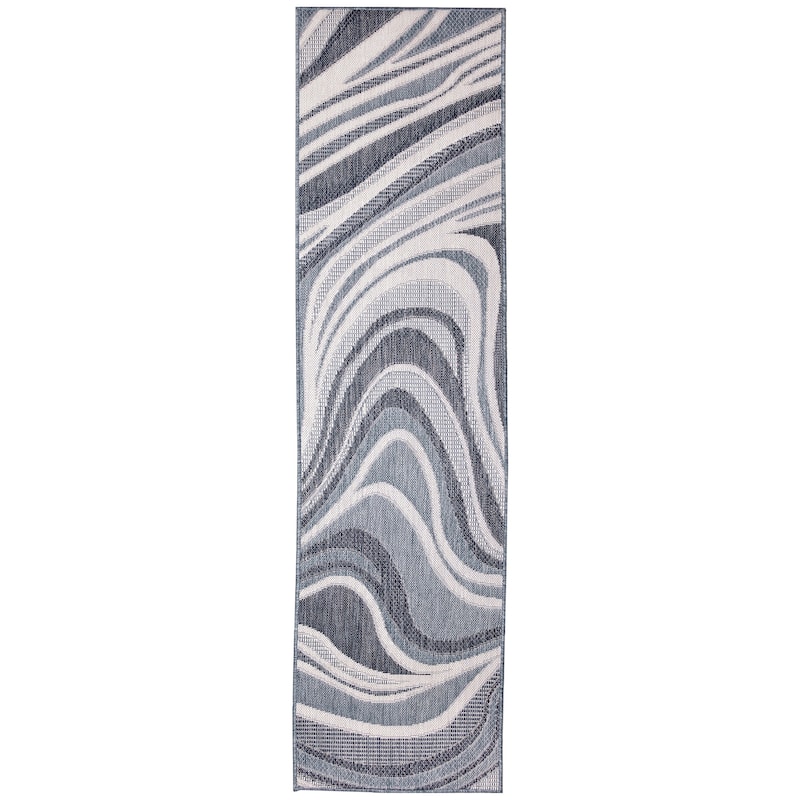 Liora Manne Malibu Waves Indoor/Outdoor Rug - 1'11" x 7'6" - Navy