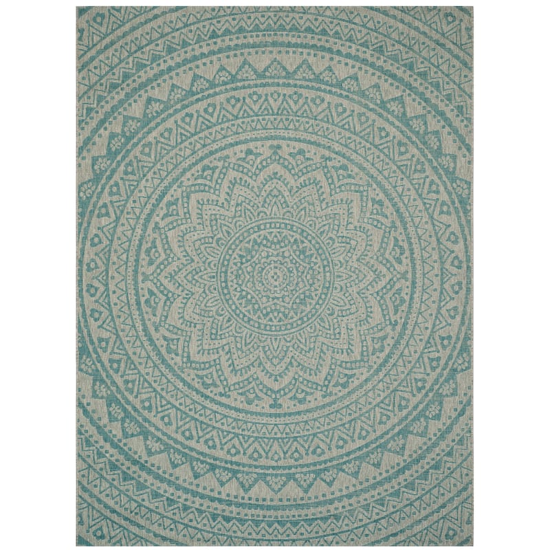 SAFAVIEH Courtyard Fran Mandala Indoor/ Outdoor Waterproof Patio Backyard Rug