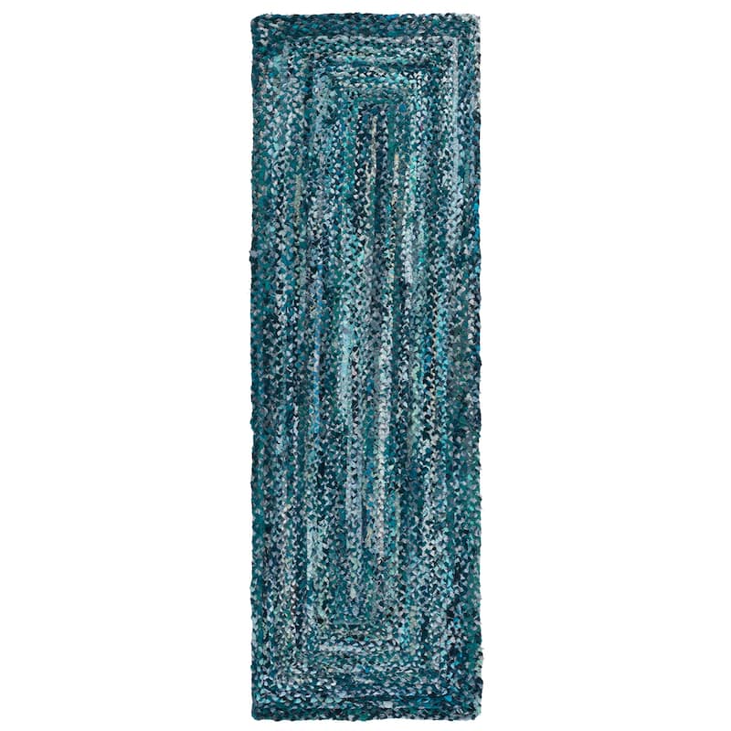 SAFAVIEH Georgine Handmade Nanny Braided Bohemian Cotton Rug - 2'3" x 8' Runner - Teal/Blue