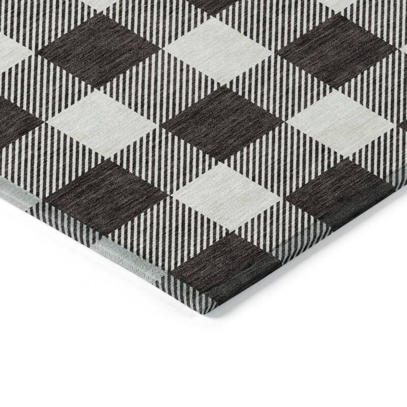 HomeRoots Plaid Transitional Rectangle Outdoor Rug
